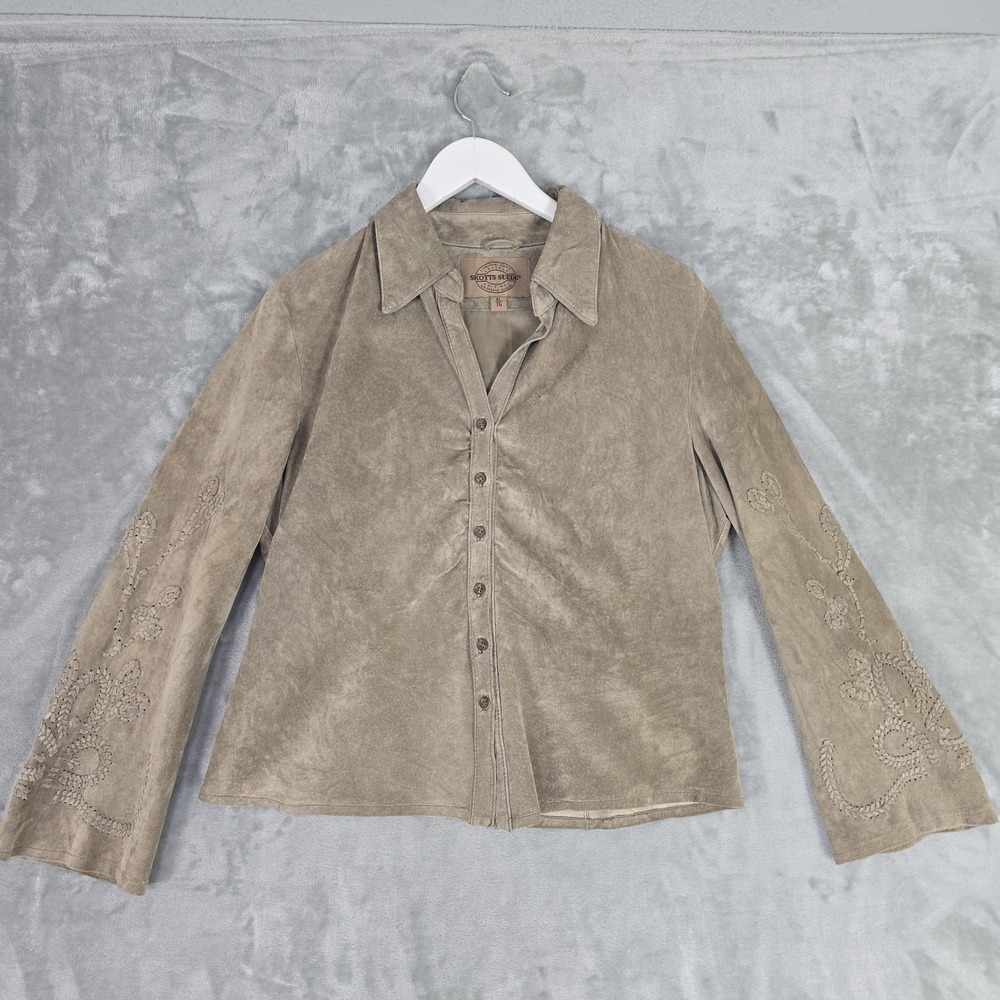 Skotts Suede Women's Suede Button Up‎ Shirt XL Brown Rodeo Western Cowgirl